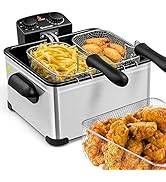 COSTWAY Deep Fryer, 1700W Stainless Steel Fryer with Heating Element, Triple Basket, 5.3QT/21-Cup...