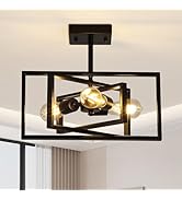 QHANTOMIZE Black Semi Flush Mount Ceiling Light Fixture, 3-Light Modern Farmhouse Ceiling Light, ...