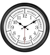 45MinST 12 Inches Retro Wall Clock,Day of The Week Wall Clock,Calendar Day Clock,Silent Non Ticki...