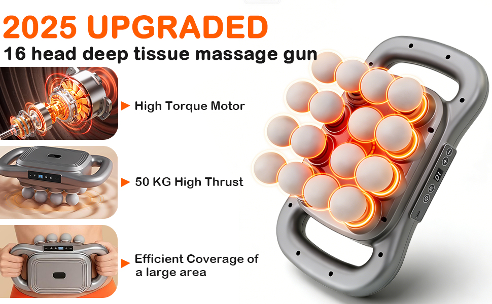 2025 UPGRADED 16 head deep tissue massage gun
