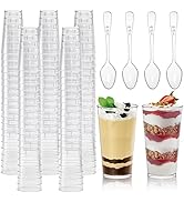 Peohud 100 Pack 3oz Plastic Dessert Cups with Spoons, Mini Dessert Shooter Cups, Disposable Parfa...