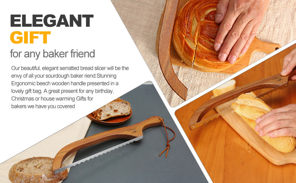 Bread Slicer for Homemade Bread Wooden Sourdough Bread Knife with Bow Design Premium