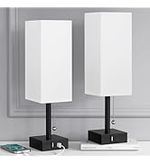 aooshine Bedside Table Lamps Set of 2 - Small White Bedroom Lamps with 3 Color Temperatures (3000...