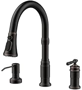 FORIOUS 3 Hole Kitchen Faucet with Soap Dispenser, Oil Rubbed Bronze Vintage Pull Down Sprayer Ki...