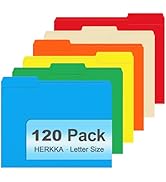 File Folder, HERKKA 120 Pack 1/3 Cut Tab File Folders, Colored File Folders Designed for Office a...