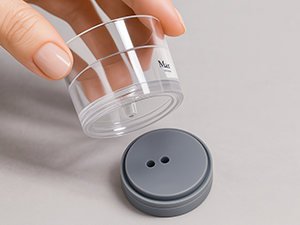 Hand removing water tank lid, showing alignment holes before using vacuum sealer.