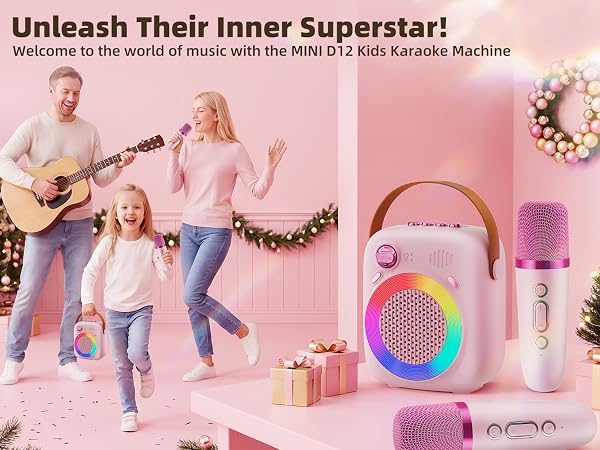 Kids Karaoke Machine Ages 3-12, Bluetooth 5.3 Speaker with 2 Wireless Mics
