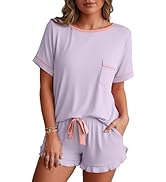 PrinStory Womens Pajama Set 2 Piece Short Sleeve Top and Shorts Pjs Cute Lightweight Pj Sets Soft...