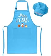 XLSXEXCL Kids Apron and Chef Hat Set, “Mini Chef” Funny Apron Adjustable Kitchen Apron for Boys a...