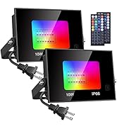 Olafus 15W RGB Flood Light, 4900 DIY Color Uplighting with 44 Key Remote, IP66 Stage lights, Dimm...