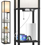 OUTON Floor Lamp with Shelves, LED Shelf Floor Lamp with 1 USB &amp; 1 Type C Ports, 1 AC Outlet, 3 C...
