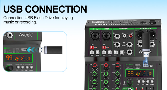 audio mixer 4 channel DJ sound digital mixer board mixing console bluetooth stereo audio interface