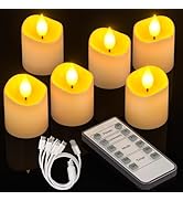 Yme Remote Control Votive Candles, 6pcs Rechargeable LED Flameless Tea Lights Candles Flickering ...