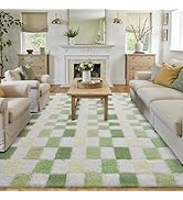 WondRg 8x10 Checkered Area Rug Green Fluffy Shag Living Room Throw Carpet Washable Non-Slip Soft ...
