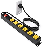 Heavy Duty 6 Outlet Metal Long Power Strip, 2700J Surge Protector with 15A Circuit Breaker, 15FT ...
