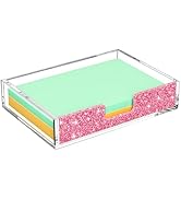 Rulyyo Acrylic Notepad Dispenser Organizer - 4 x 6 in Clear and Glitter Pink Sticky Note Holder W...