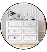 Antok Round Mirror, 24 inch Circle Mirror for Entryway, Bathroom &amp; Vanity - Metal Frame in Black