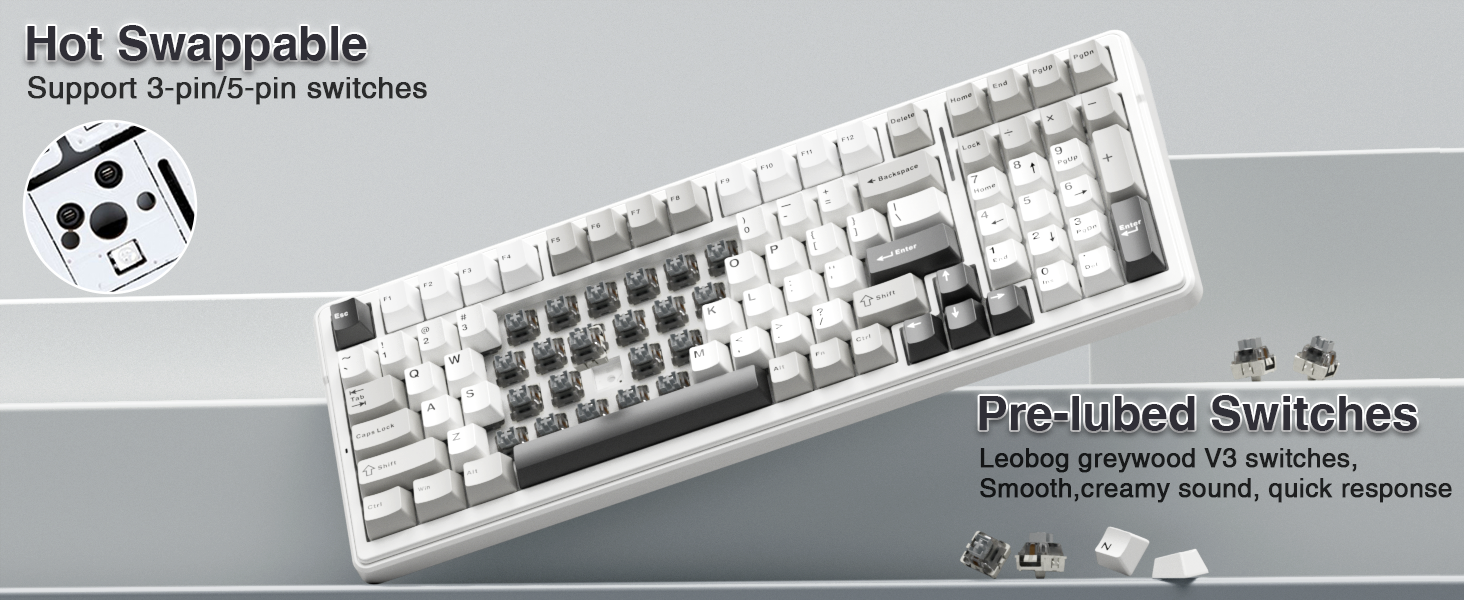 lubed greywood v3 switches mechanical keyboard hot swap custom keyboards computer pc game keyboard