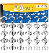 FINDMAG 28 Pack 25 LBS Magnetic Hooks Heavy Duty Neodymium Magnet Hooks for Hanging, Strong Magne...