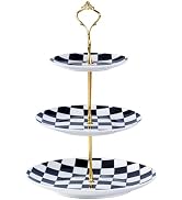 YOSCO 3 Tier Checked Ceramic Cupcake Stand, Tiered Serving Cake Stand, Embossed Dessert Stand, We...