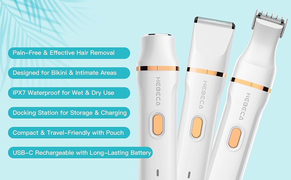 HEBECA 3-in-1 Bikini Trimmer – Pain-Free, Waterproof, and USB-C Rechargeable for Sensitive Areas