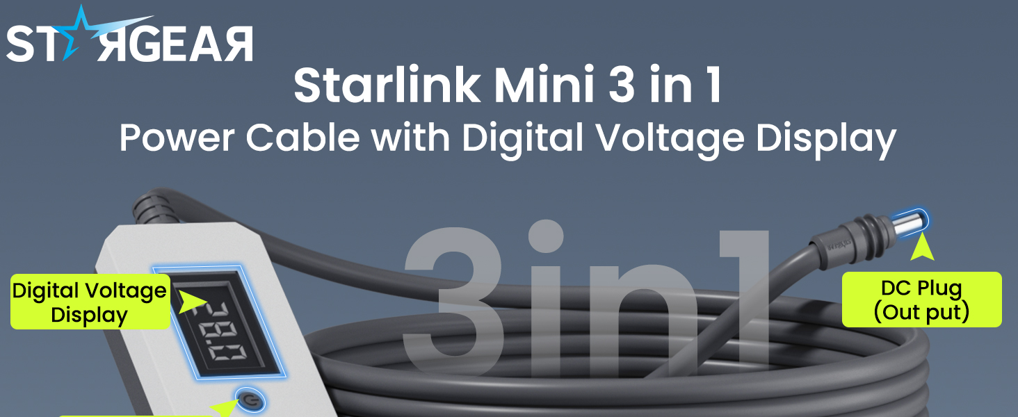 Starlink Mini 3 in 1 Power Cable with Digital Voltage Display