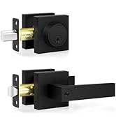 Estmoon Door Locks for Front Door, Matte Black Exterior Door Handle and Single Cylinder Deadbolt ...