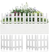 DOITOOL White Picket Fence Garden Border, Wood Decorative Garden Fence Animal Barrier Landscape F...