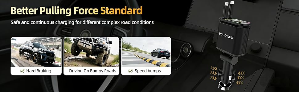 Retractable Car Charger with 31-Inch Cables 4 in 1 Fast Car Charger USB C Car Adapter