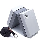 Heathyoga Yoga Blocks 2 Pack with Strap, High Density EVA Foam Yoga Block and Yoga Strap Set to S...