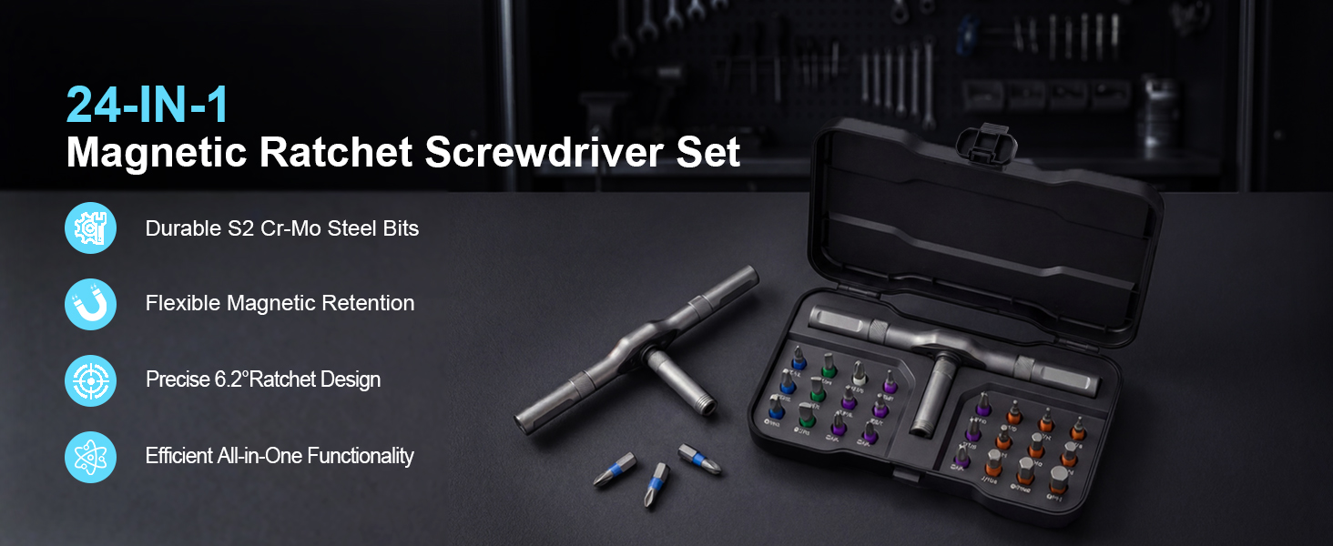 24 in 1 magnetic ratchet screwdriver set