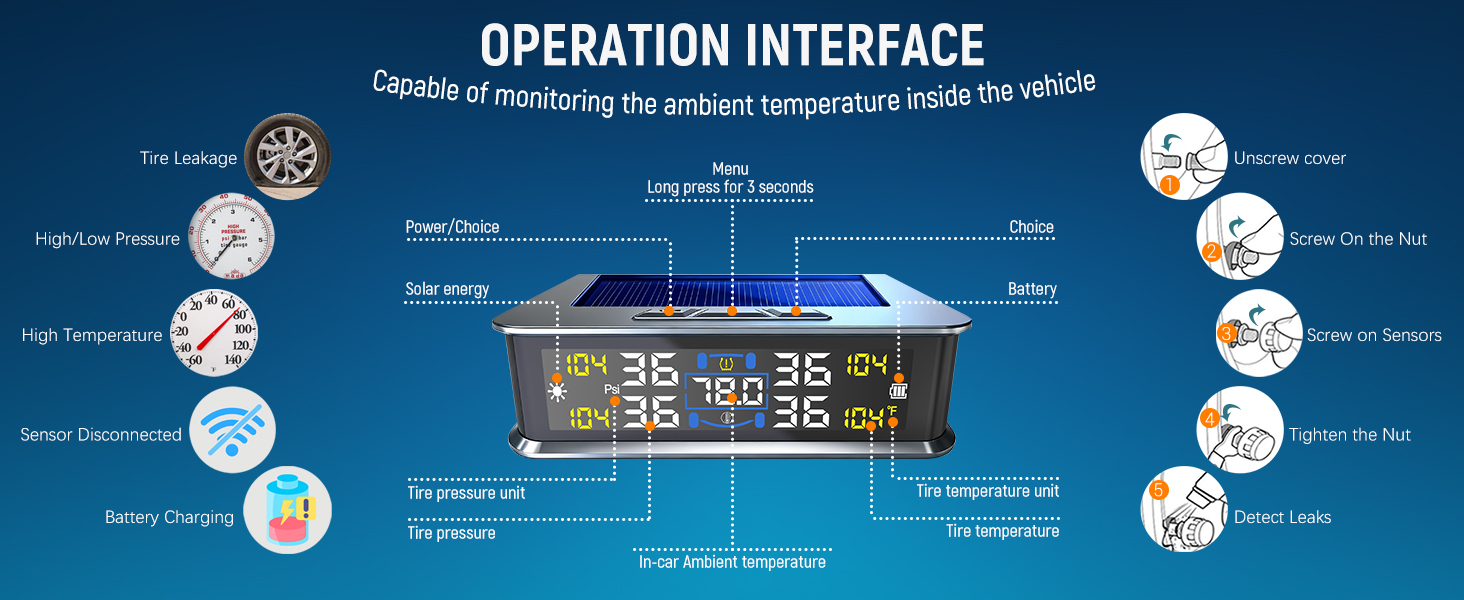 Tire Pressure Monitoring System - TPMS with Solar &amp; USB Charger