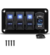 ULITECO 3 Gang Aluminum Rocker Switch Panel, IP68 Waterproof SPST ON/Off Charger Socket with 12-2...
