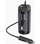 150W Car Power Inverter Cup Holder, 12V DC to 110V AC Power Converter with 1 AC Outlet and 1 USB-...