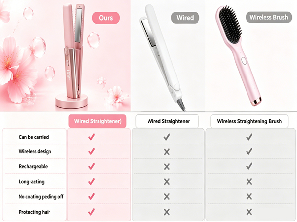 Cordless Hair Straightener Dual Voltage Mini Flat Iron Curler