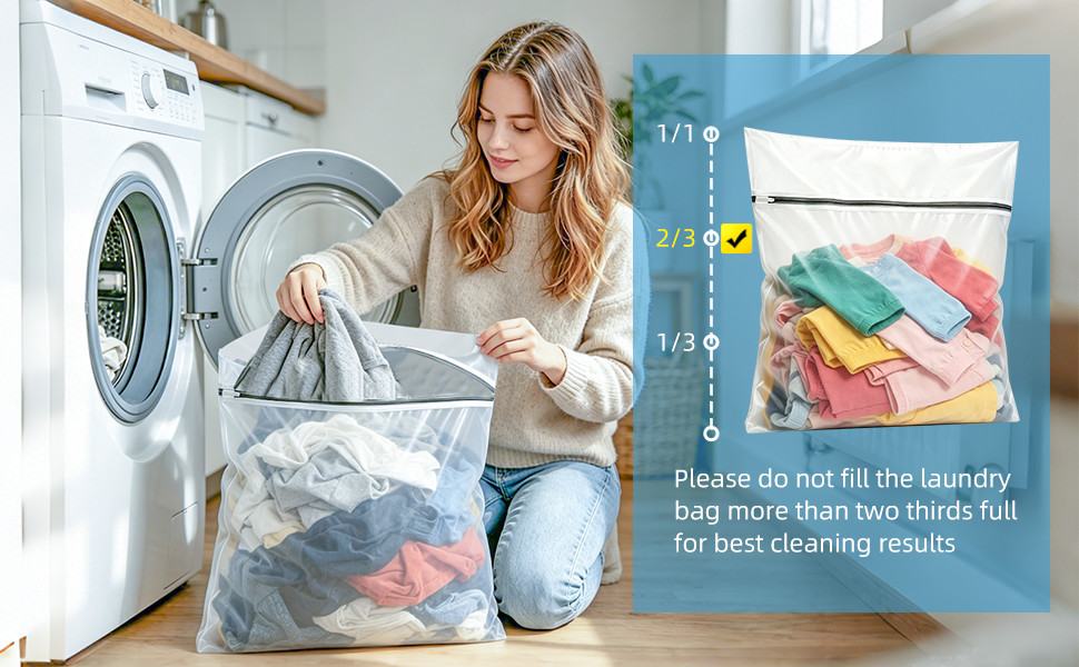 Do not overfill this laundry bag—fill to 2/3 for best cleaning results in every wash cycle.