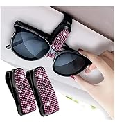 Set of 2 Bling Rhinestone Car Sun Visor Glasses Holders with Anti-Scratch Sponge,Car Decoration f...
