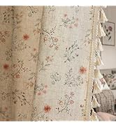 Boho Floral Semi Sheer Curtains 84 Inch Length 2 Panels Set, Linen Texture Farmhouse Light Filter...