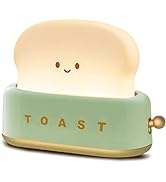 QANYI Desk Decor Toaster Lamp, Rechargeable Small Lamp with Smile Face Toast Bread Cute Toaster S...
