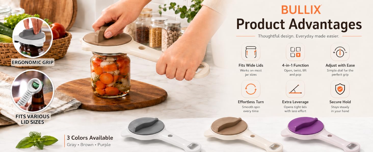 New 4-in-1 Retractable Jar &amp;amp; Bottle Opener, Adjustable Stainless Steel Lid Remover for Seniors