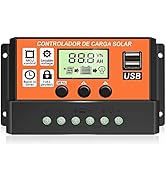 [Upgraded] 30A Solar Charge Controller, Black Solar Panel Battery Intelligent Regulator with Dual...