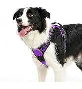 Funfox Dog Harness No Pull, Adjustable Pet Vest Harness Purple M with Handle, 2 Leash Clips for D...