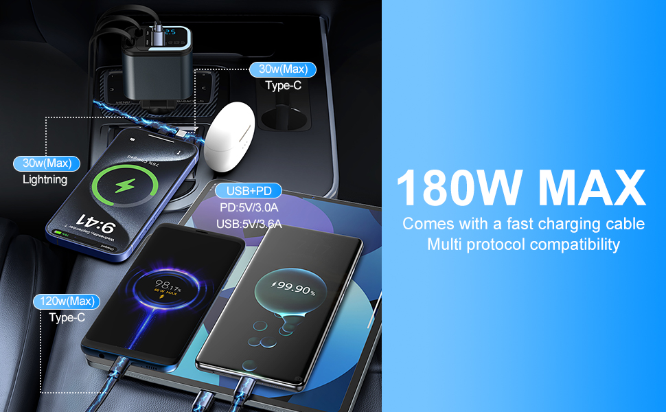 retractable car charger type c retractable cell phone charger fast car charger adapter