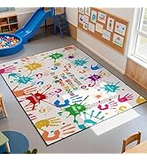 Colorful Handprints 5'x7' Kids Rug for Playroom,Large Area Rugs for Classroom,Non-Slip Rugs for B...