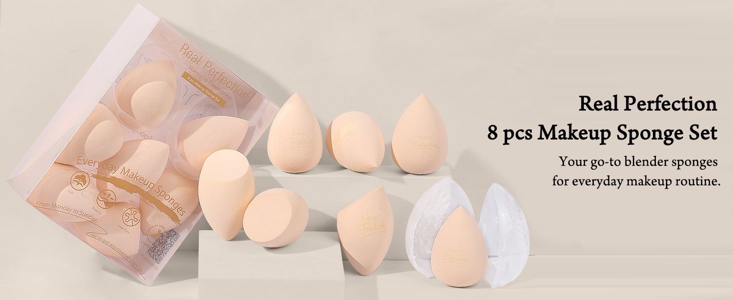 Real Perfection Makeup Sponge Set Blender Sponges Beauty Makeup Sponges 7 pcs with 1 Container Case