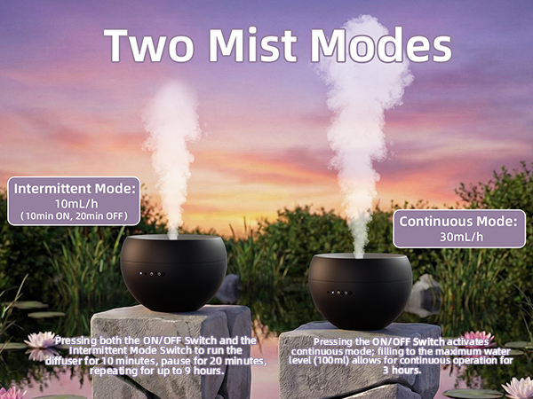 Two mist modes: continuous mode and intermittent mode.