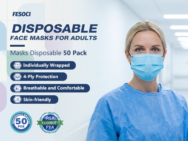 disposable face masks for adults individually wrapped 50 pack approve fsa hsa eligible women masks