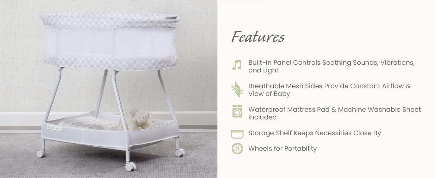 Bondi Adjustable Height Bedside Beechwood Bassinet, Tan