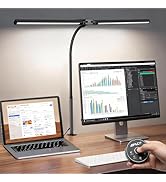YULINKCO 32.8'' Wide Desk Lamp with Clamp for Home Office, Eye-Caring LED Desk Lamp, Dimmable Tab...