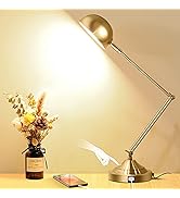 TOBUSA Architect Gold Desk Lamp Dimmable with USB Port, Adjustable Touch Control Vintage Desk Lam...